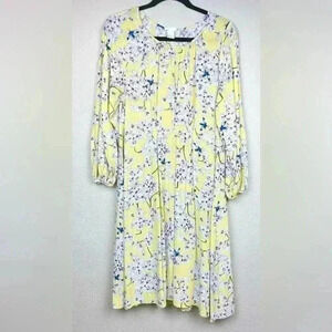 H&M x Anna Glover Women's 8 Textured-Weave Dress Light Yellow Floral Botanical